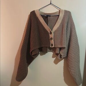 Forever 21 Brown and Cream Ribbed Knit Cardigan